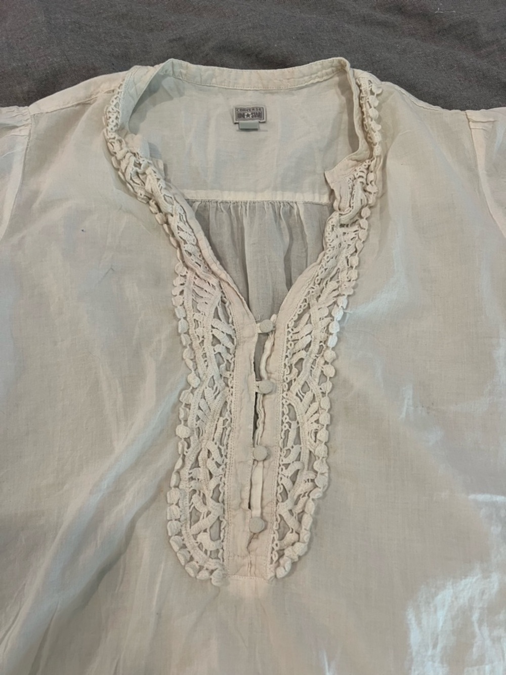Women’s Cream white Crochet-Trim V-Neck Top - Picture 3 of 6